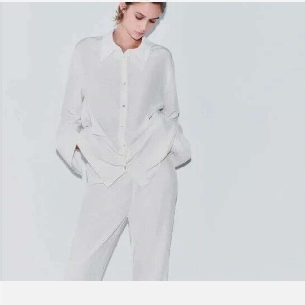 NWT ZARA Women's Tailored Silk Shirt Oyster White Size large 2712/816